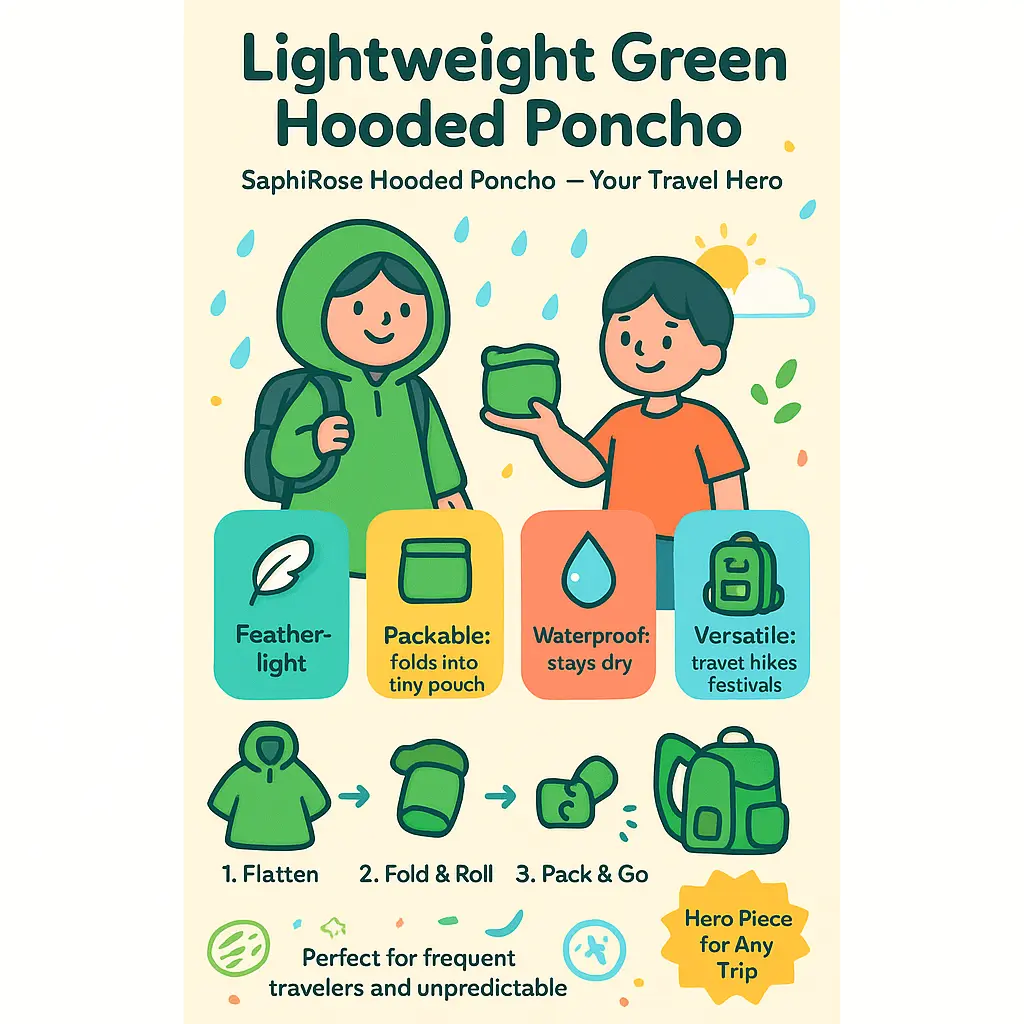 green poncho with hood - Lightweight