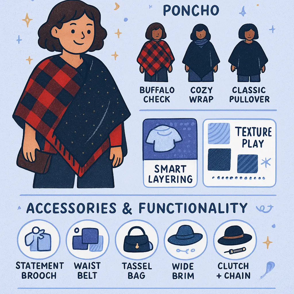 red and black poncho - Evening