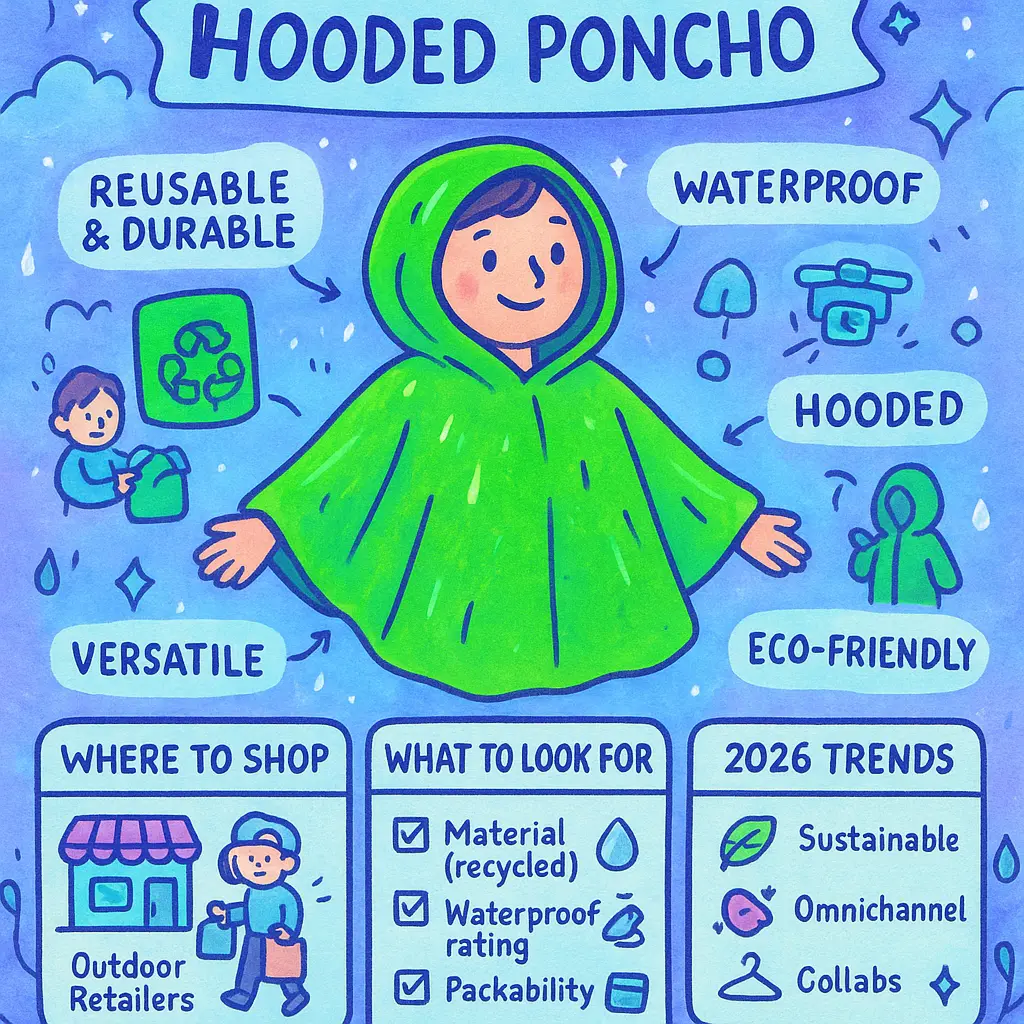 green poncho with hood - Reusable
