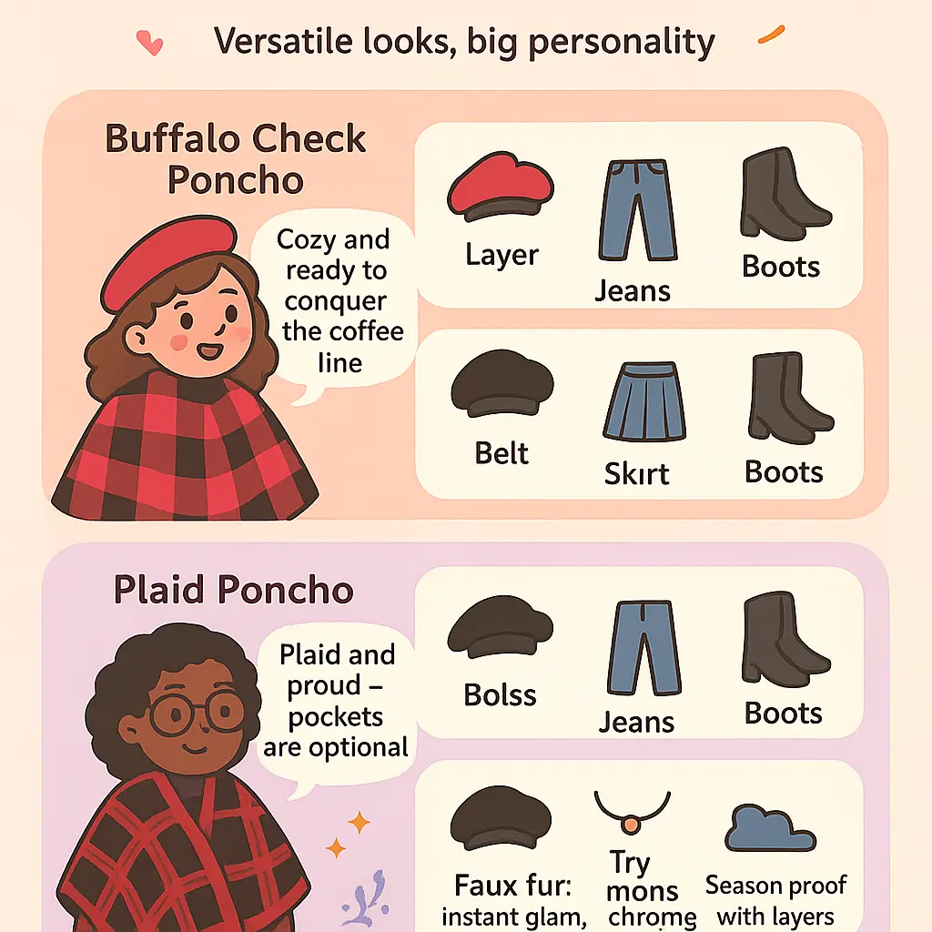 red and black poncho - Hooded