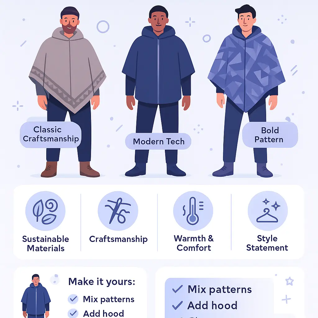 warm poncho mens - Hooded