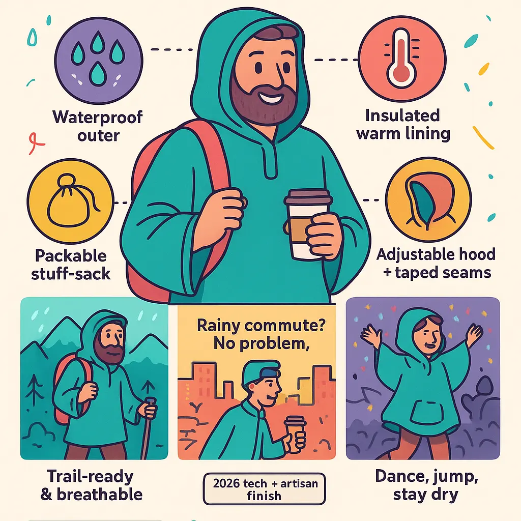 warm poncho mens - Hooded