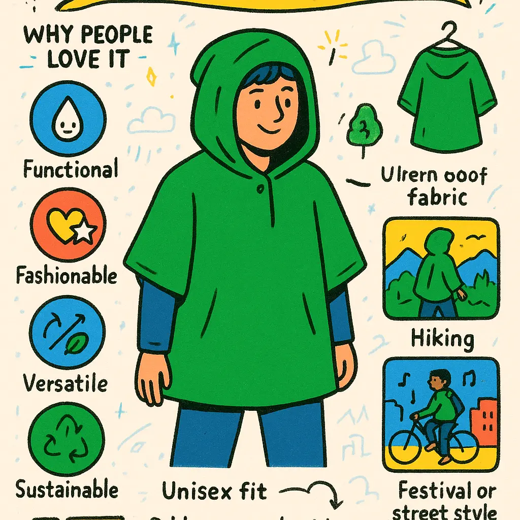 green poncho with hood - Unisex